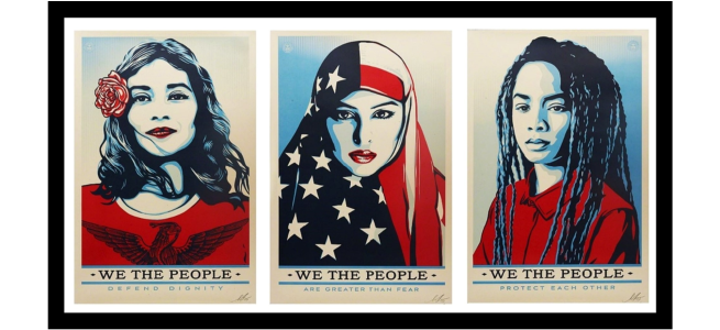 Shepard Fairey's 2017 Triptych: "We the People: Greater Than Fear, Defend Dignity, & Protect Each Other"